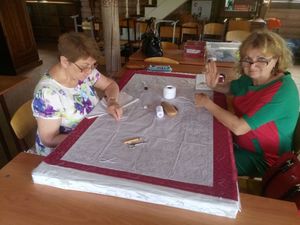 Работа над подвесными пеленами в храм 40 мучеников